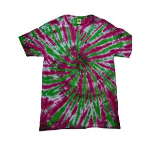 Tie Dye Unisex Small Green Pink Spiral Short Sleeve T-Shirt